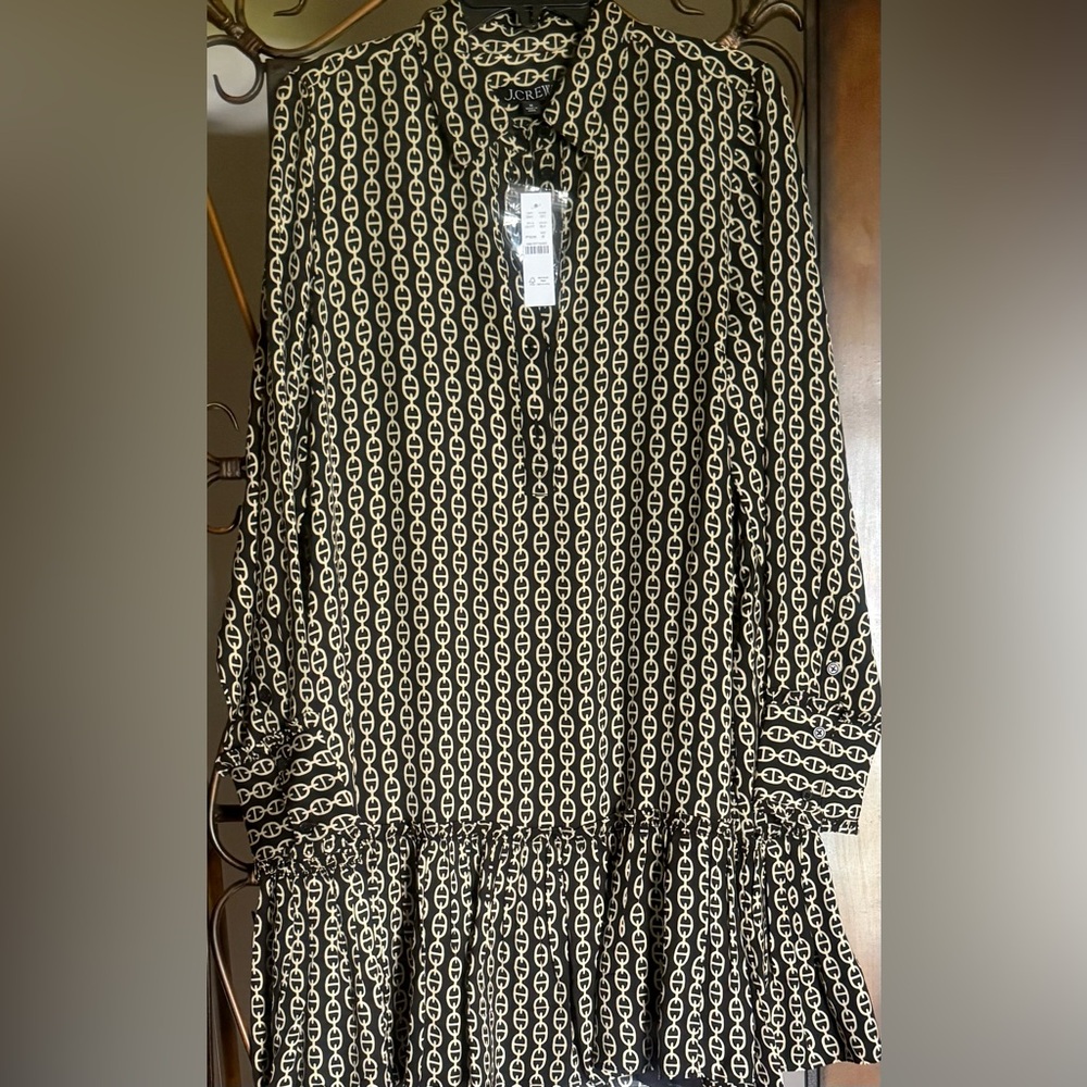 NWT J Crew Black and Cream Chain Print Dress
